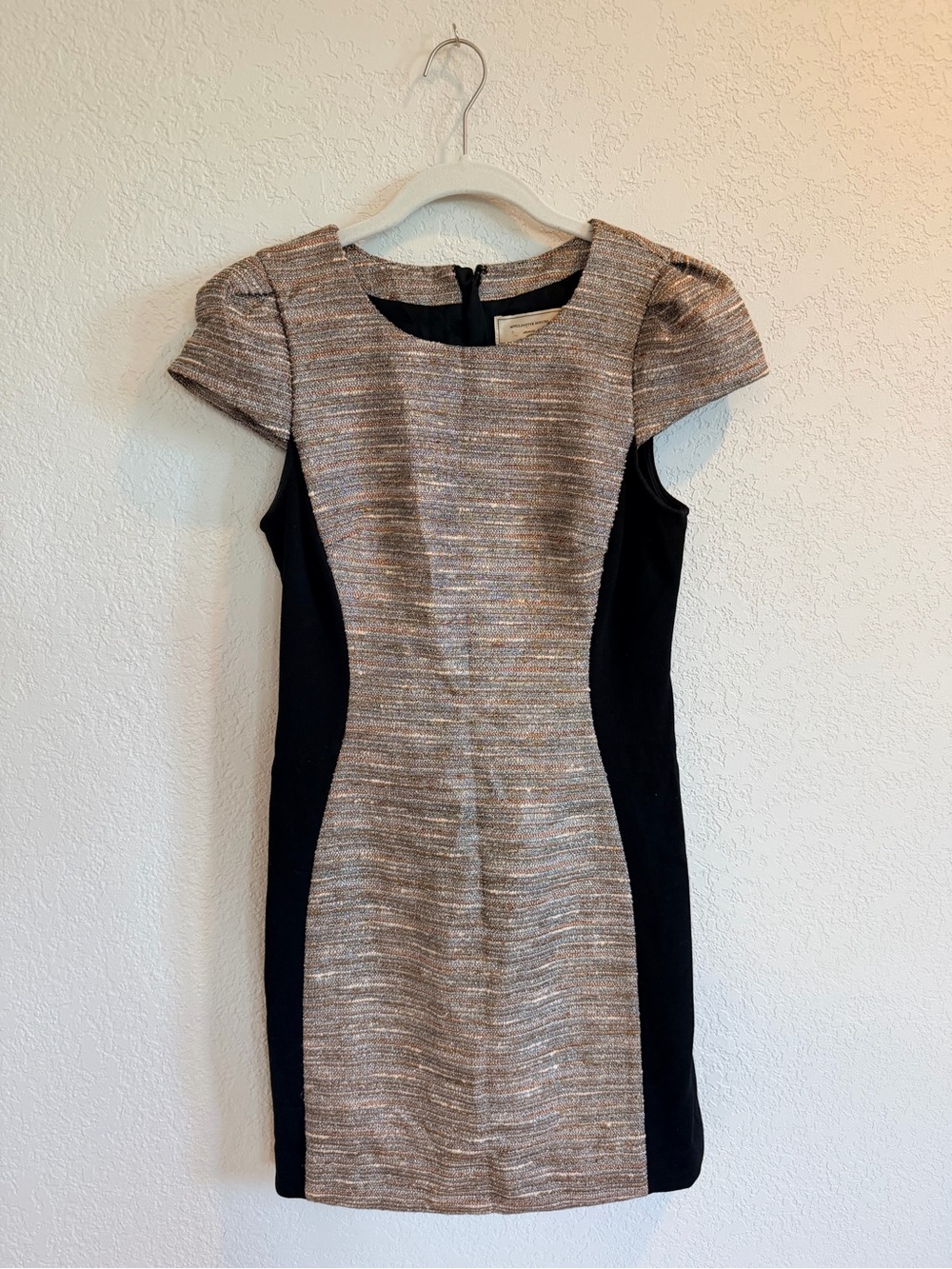 (SEA) Maeve Metallic Tweed Sheath Dress with Black Side Panels